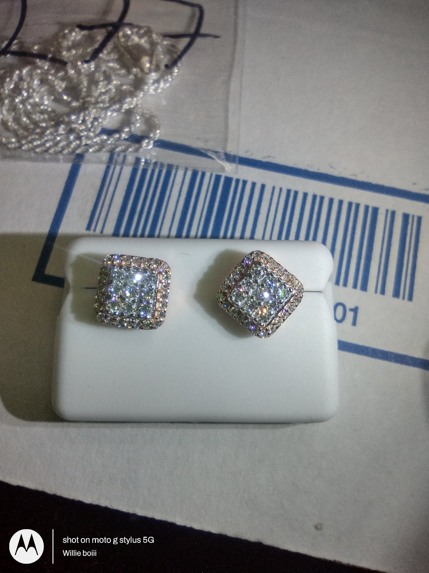 Solid sterling silver square earrings with moissanite