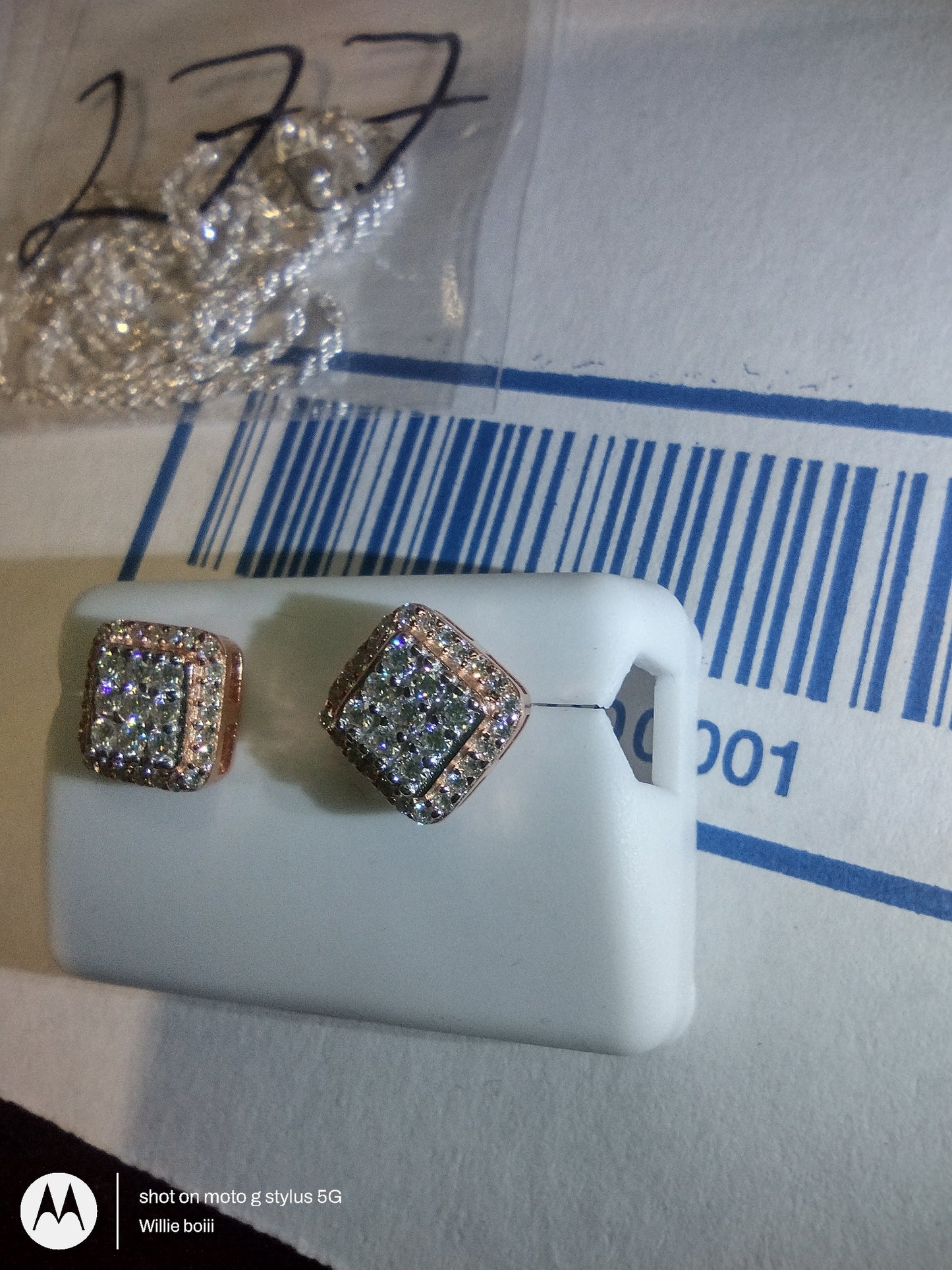 Solid sterling silver square earrings with moissanite