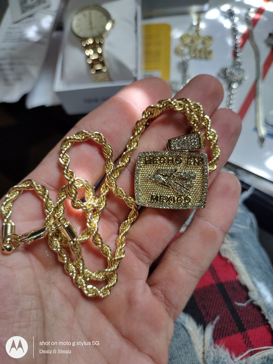 14k gold plated 22" rope chain and pendant
