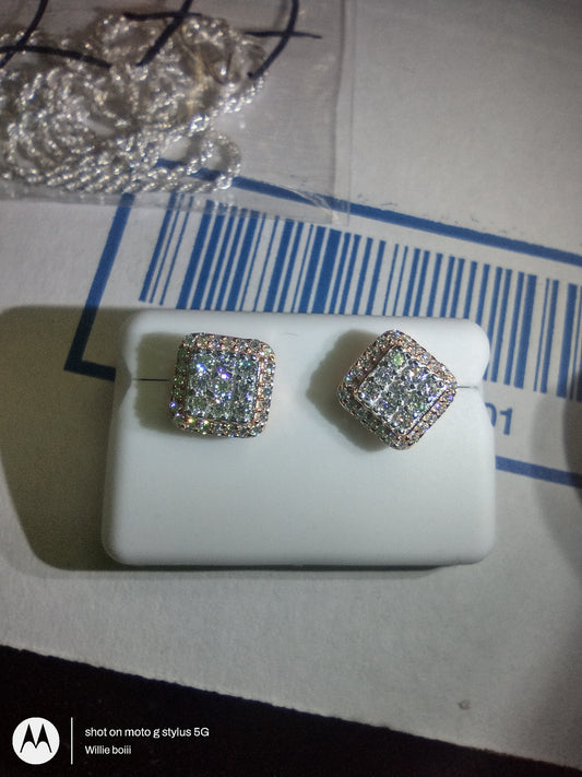 Solid sterling silver square earrings with moissanite